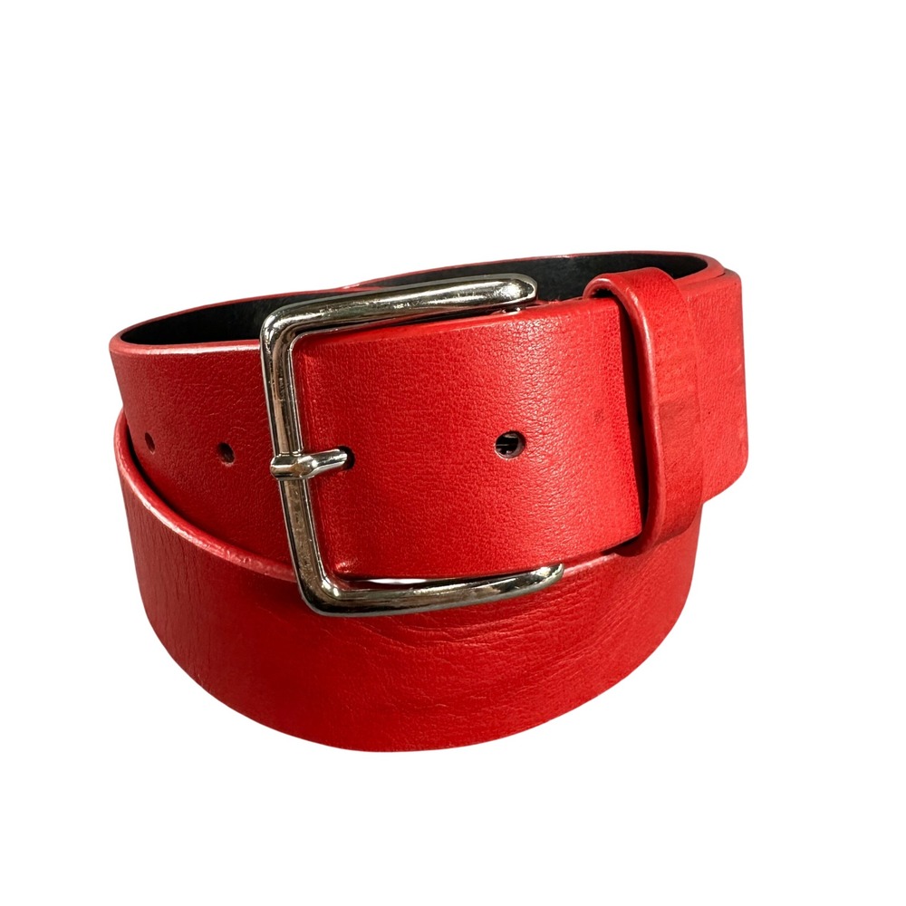 WCM New York Red Genuine Italian Leather Belt Silver Buckle Size M 4162